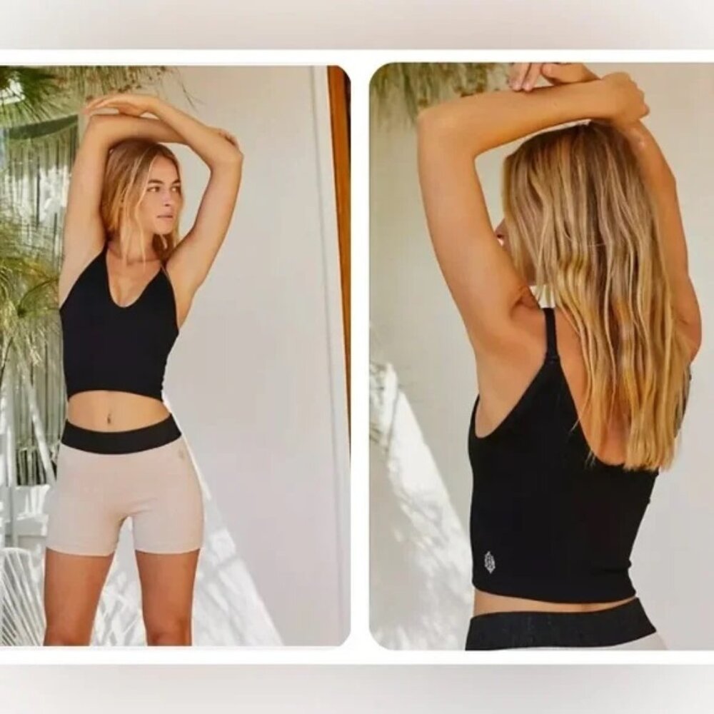 NWOT Free People Movement Happiness Runs V-neck Ribbed Tank Black size- XS/S